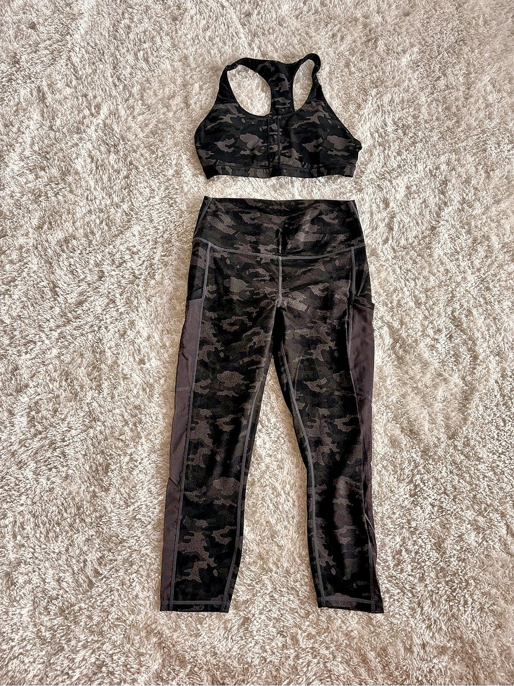 Fabletics Black Camo Activewear Set Like New